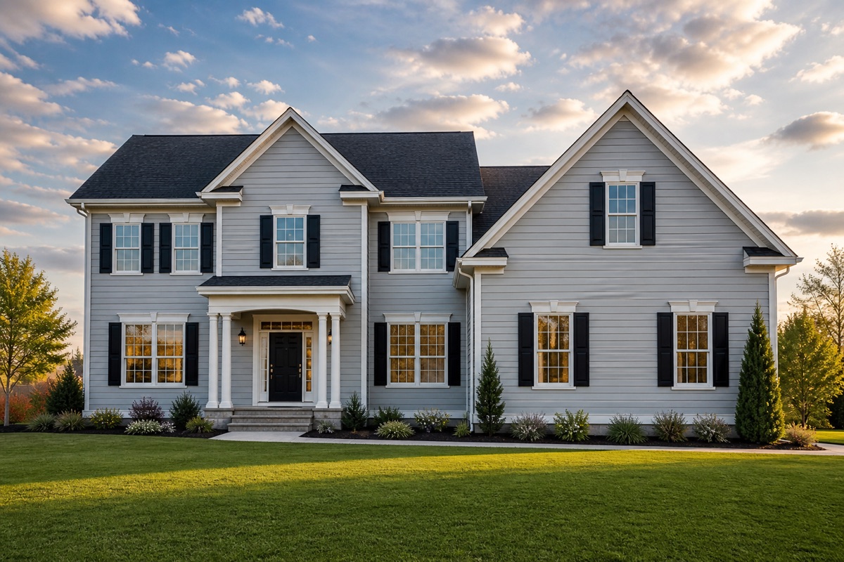Light-gray house before a PaintSwipe color preview