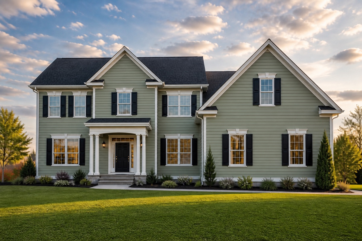 The same house after a sage PaintSwipe color preview